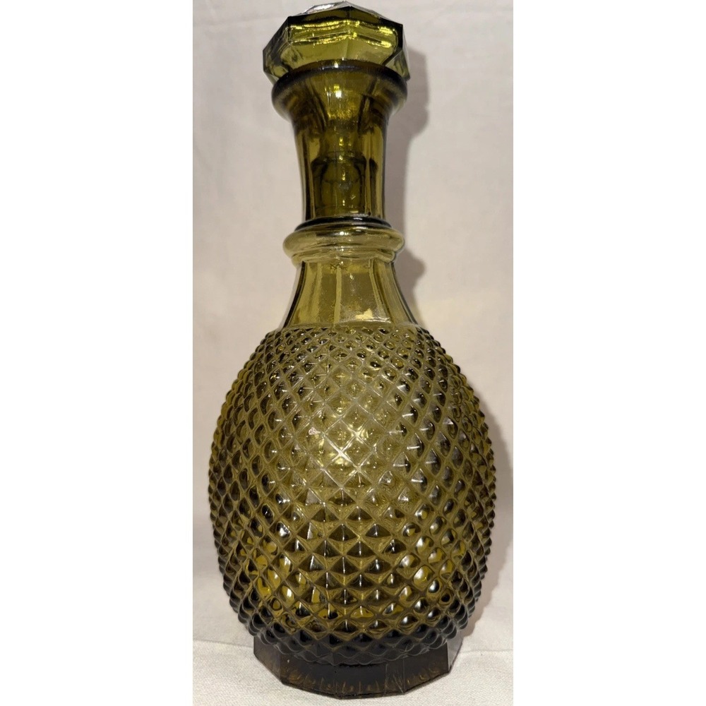 Vintage MCM Empoli Green Glass Decanter Hobnail Genie Bottle 10.5" - Picture 9 of 9